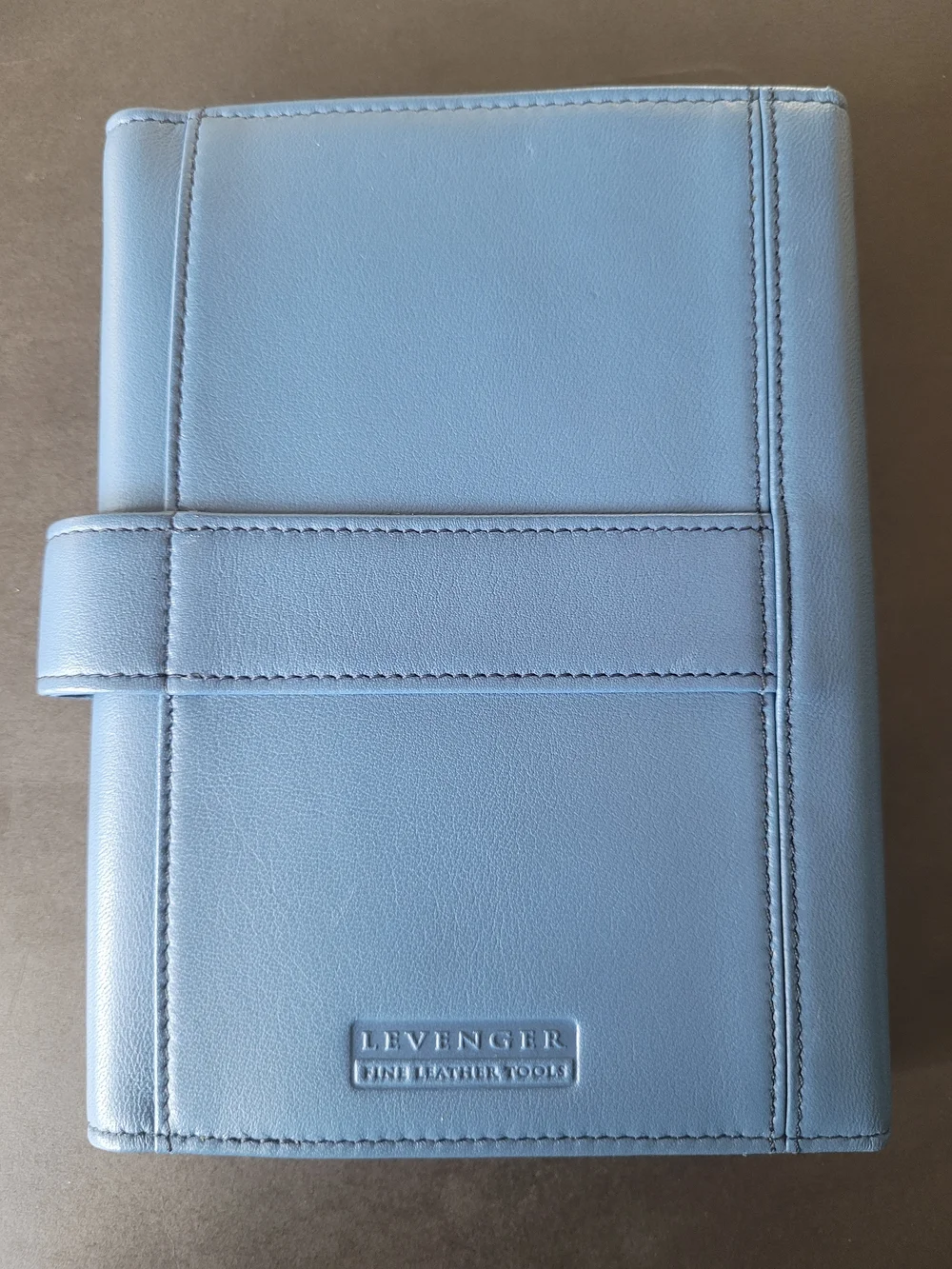 Levenger Light Blue Leather Folio with Strap Closure